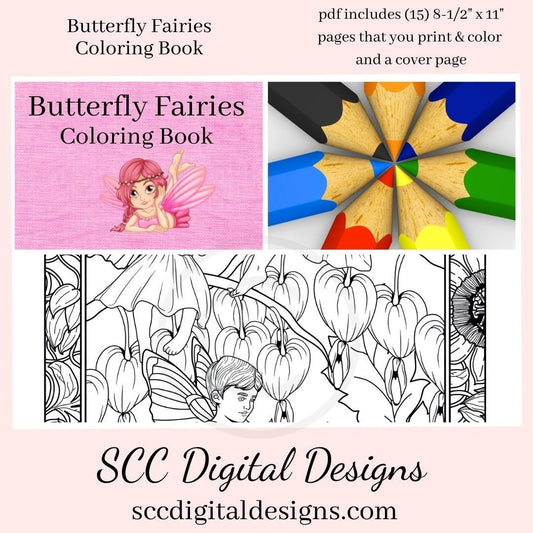 Butterfly Fairies Adult Printable Coloring Book, 16 Art Colouring Pages, Fantasy and Nature Fairy, Instant Download, Personal Use, Women's Coloring Book Gift, Winged Women  This beautiful illustrated set is the perfect activity for both adults and teens. Give your favorite fantasy lover a fairy party. 
