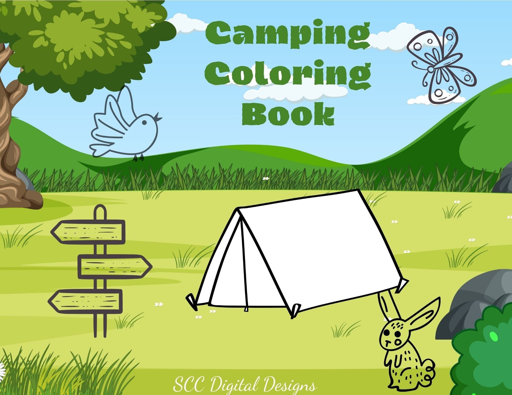 Camping 16 Page Printable Coloring Pages, Ten, Lantern, Wildlife, Camper, Bike, Cabin, Map, Flashlight & More! Home School & Teacher Resources, Fun Educational, Instant Download, Exclusive Coloring Book Design