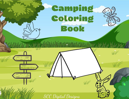 Camping 16 Page Printable Coloring Pages, Ten, Lantern, Wildlife, Camper, Bike, Cabin, Map, Flashlight & More! Home School & Teacher Resources, Fun Educational, Instant Download, Exclusive Coloring Book Design