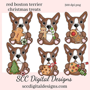 Red & White Boston Terrier Christmas Treats Clipart, Dog Lover Gift, T-Shirt & Hoodie Design, Teacher Resources, Instant Download, Commercial Use, Exclusive Clip Art Set, Craft Supplies, Scrapbook Elements, Personal Use  Our clipart files come to you as 300 dpi PNG images.