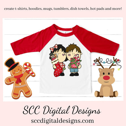 Christmas Kids Clipart, Boys & Girls with Xmas Gifts, Treats, T-Shirt & Hoodie Design, Teacher Resources, Instant Download, Commercial Use, Exclusive Clip Art Set, Craft Supplies, Scrapbook Elements, Personal Use  Our clipart files come to you as 300 dpi PNG images.