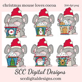Christmas Mouse Loves Cocoa Clipart, Hot Chocolate Mugs, T-Shirt & Hoodie Design, Teacher Resources, Instant Download, Commercial Use, Exclusive Clip Art Set, Craft Supplies, Scrapbook Elements, Personal Use  Our clipart files come to you as 300 dpi PNG images.   