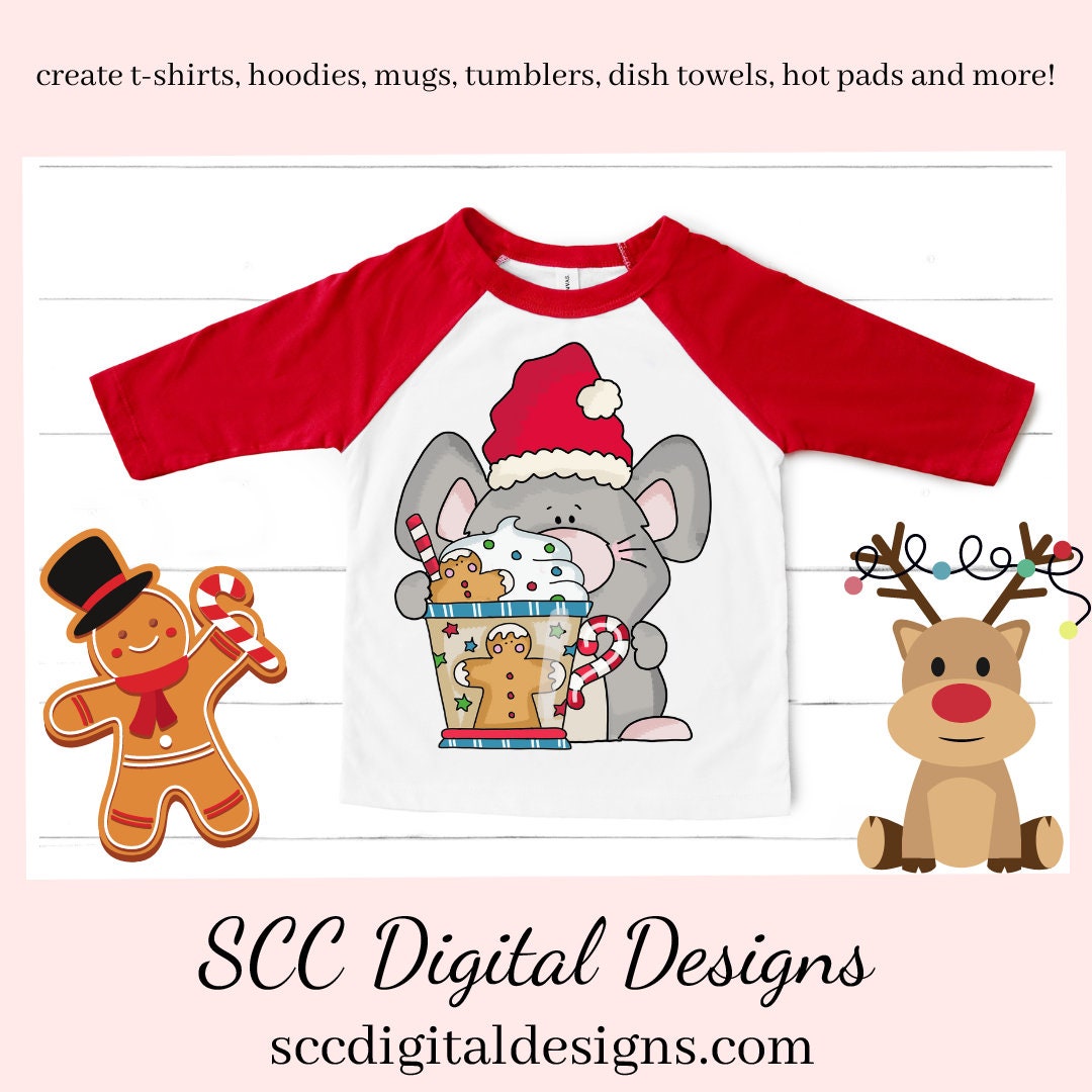 Christmas Mouse Loves Cocoa Clipart, Hot Chocolate Mugs, T-Shirt & Hoodie Design, Teacher Resources, Instant Download, Commercial Use, Exclusive Clip Art Set, Craft Supplies, Scrapbook Elements, Personal Use  Our clipart files come to you as 300 dpi PNG images.   