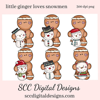Little Ginger Loves Snowmen Clipart, Top Hat + Santa Hat Snowman, T-Shirt & Hoodie Design, Teacher Resources, Instant Download, Commercial Use, Exclusive Clip Art Set, Craft Supplies, Scrapbook Elements, Personal Use  Our clipart files come to you as 300 dpi PNG images.
