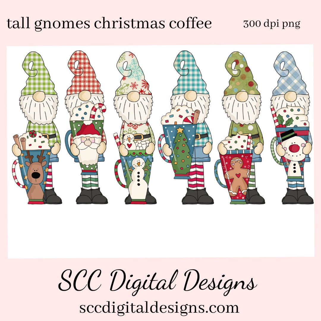 Tall Gnomes Christmas Coffee Clipart, Holiday Mugs, Reindeer, Snowman, DIY Xmas Printables, T-Shirt & Hoodie Design, Teacher Resources, Instant Download, Commercial Use, Exclusive Clip Art Set, Craft Supplies, Scrapbook Elements, Personal Use
