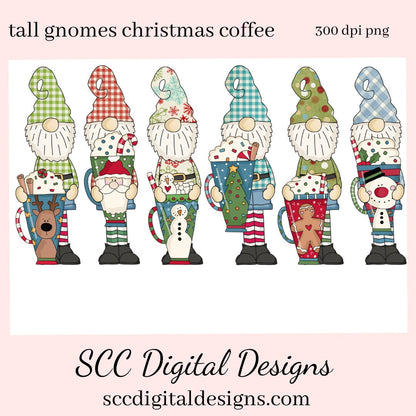 Tall Gnomes Christmas Coffee Clipart, Holiday Mugs, Reindeer, Snowman, DIY Xmas Printables, T-Shirt & Hoodie Design, Teacher Resources, Instant Download, Commercial Use, Exclusive Clip Art Set, Craft Supplies, Scrapbook Elements, Personal Use
