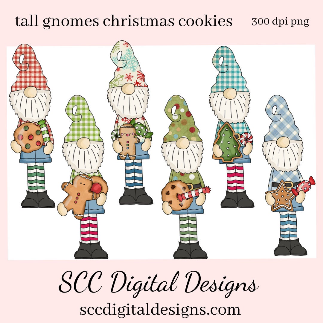Tall Gnomes Christmas Cookies Clipart, Gingerbread, Holiday Tree, Candy, Chocolate Chip, DIY Xmas Printables, T-Shirt & Hoodie Design, Teacher Resources, Instant Download, Commercial Use, Exclusive Clip Art Set, Craft Supplies, Scrapbook Elements, Personal Use