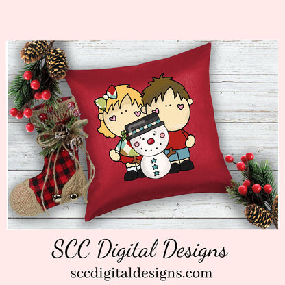 Christmas Kids Love Snowmen Clipart, Boys, Girls, Snowman, DIY Xmas Printables, T-Shirt & Hoodie Design, Teacher Resources, Instant Download, Commercial Use, Exclusive Clip Art Set, Craft Supplies, Scrapbook Elements, Personal Use