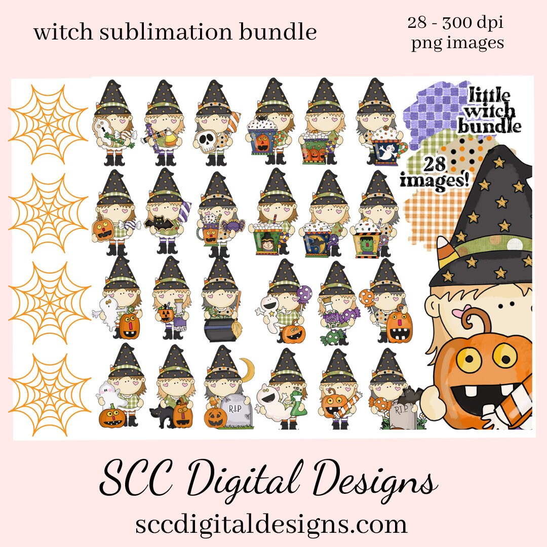 Witch Sublimation Clipart Bundle, Pumpkins, Bats, Halloween Candy, Ghosts, DIY Party Printables, T-Shirt & Hoodie Design, Teacher Resources, Instant Download, Commercial Use, Clip Art Set, Craft Supplies, Scrapbook Elements, Personal Use
