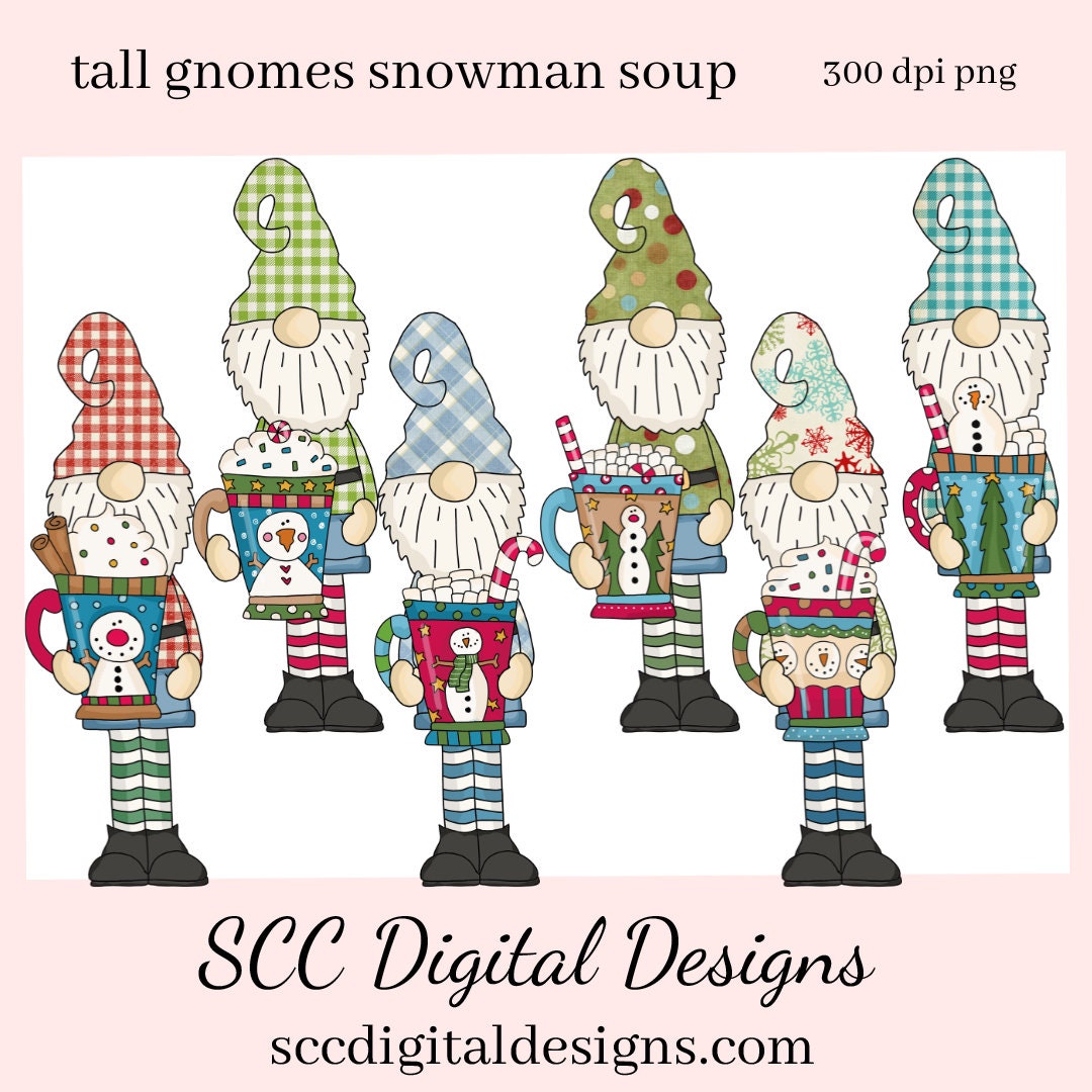 Tall Gnomes Snowman Soup Clipart, Cocoa Mugs, Snowmen, Marshmallows, Xmas Tree, DIY Xmas Printables, T-Shirt & Hoodie Design, Teacher Resources, Instant Download, Commercial Use, Exclusive Clip Art Set, Craft Supplies, Scrapbook Elements, Personal Use