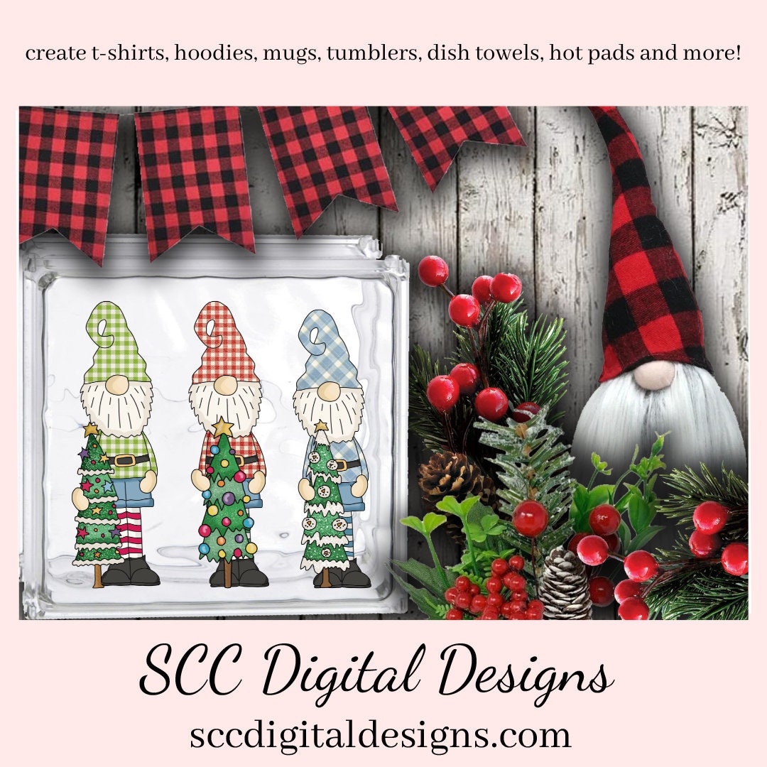 Tall Gnomes Christmas Trees Clipart, Whimsical Xmas Tree, DIY Xmas Printables, T-Shirt & Hoodie Design, Teacher Resources, Instant Download, Commercial Use, Exclusive Clip Art Set, Craft Supplies, Scrapbook Elements, Personal Use