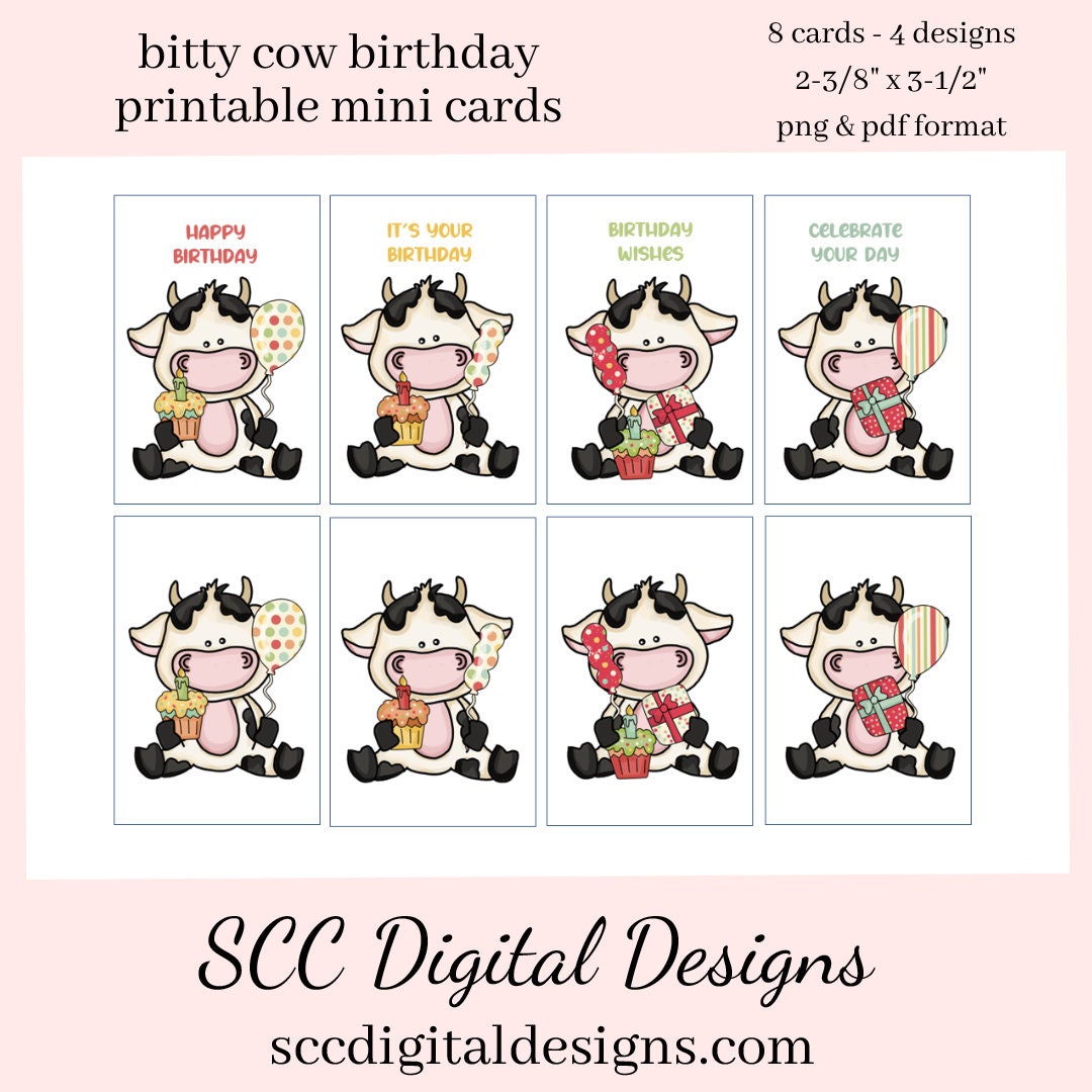 Bitty Cow Birthday Printable Mini Cards - 8 Mini Cards With 4 Images, – SCC Digital Designs bitty-cow-birthday-printable-mini-cards-8-mini-cards-with-4-images-scc-digital-designs