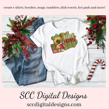 Beary Merry Christmas Sublimation Clipart, Whimsical Bear, Xmas Presents, Christmas Stocking, DIY Home Decor, Instant Download, Commercial Use, Clip Art Set PNG, DIY Party Printables, T-Shirt & Hoodie Design, Craft Supplies, Scrapbook Elements, Personal Use