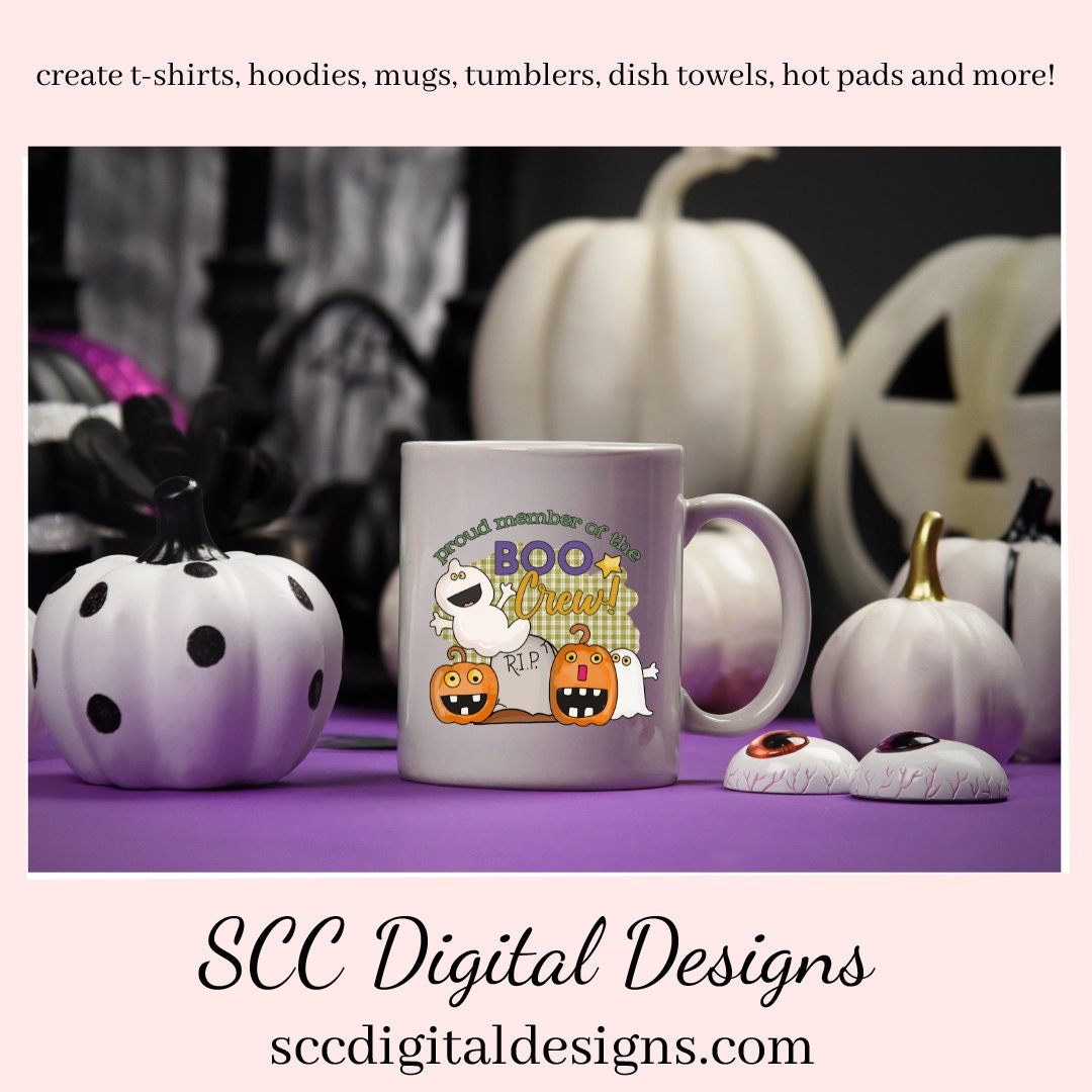 Boo Crew Sublimation Clipart, Proud Member of, Ghosts, Pumpkins, RIP Headstone, DIY Home Decor, Instant Download, Commercial Use, Clip Art Set PNG, DIY Party Printables, T-Shirt & Hoodie Design, Craft Supplies, Scrapbook Elements, Personal Use, Halloween Printables