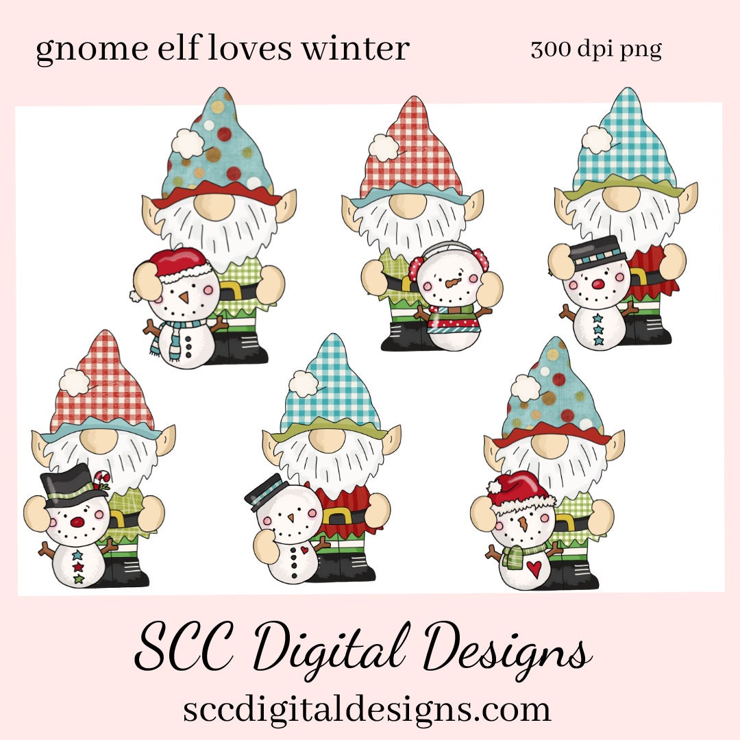 Gnome Elf Loves Winter Clipart, Black Top Hat Snowman, Santa Hat Snowmen, Create Holiday Printables, Instant Download, Commercial Use, Exclusive Clip Art PNG Set, T-Shirt & Hoodie Design, Craft Supplies, Scrapbook Elements, Personal Use  Our clipart files come to you as 300 dpi PNG images.