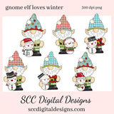 Gnome Elf Loves Winter Clipart, Black Top Hat Snowman, Santa Hat Snowmen, Create Holiday Printables, Instant Download, Commercial Use, Exclusive Clip Art PNG Set, T-Shirt & Hoodie Design, Craft Supplies, Scrapbook Elements, Personal Use  Our clipart files come to you as 300 dpi PNG images.