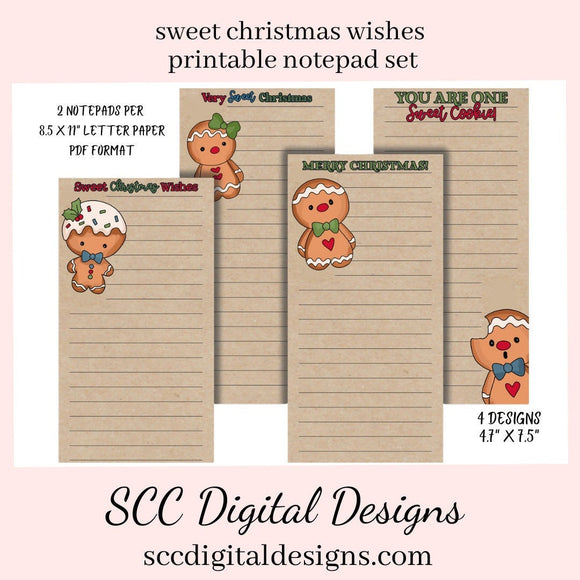 Sweet Christmas Wishes Printable Notepad Set, Merry Christmas, You Are One Sweet, Create Teacher Gifts, Instant Download, Commercial Use, Print at Home, Co-Worker Gifts - Each notepad is approximately 4.7