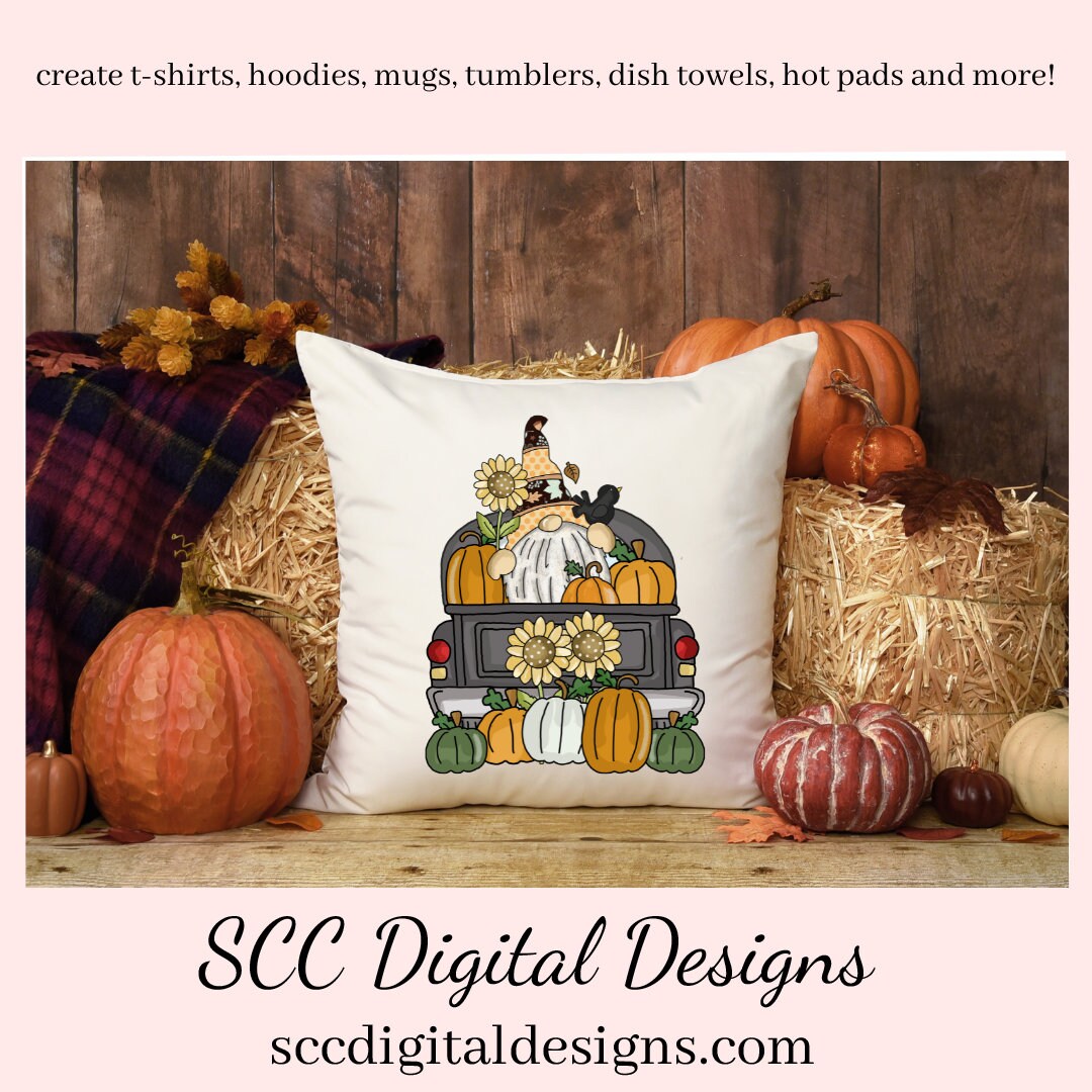 Fall Pumpkin Gnome Clipart, Vintage Blue Truck, Pumpkins, Sunflowers, Black Bird, Instant Download, Commercial Use, Clip Art Set PNG, DIY Party Printables, T-Shirt & Hoodie Design, Craft Supplies, Scrapbook Elements, Personal Use  Our clipart files come to you as 300 dpi PNG images.   