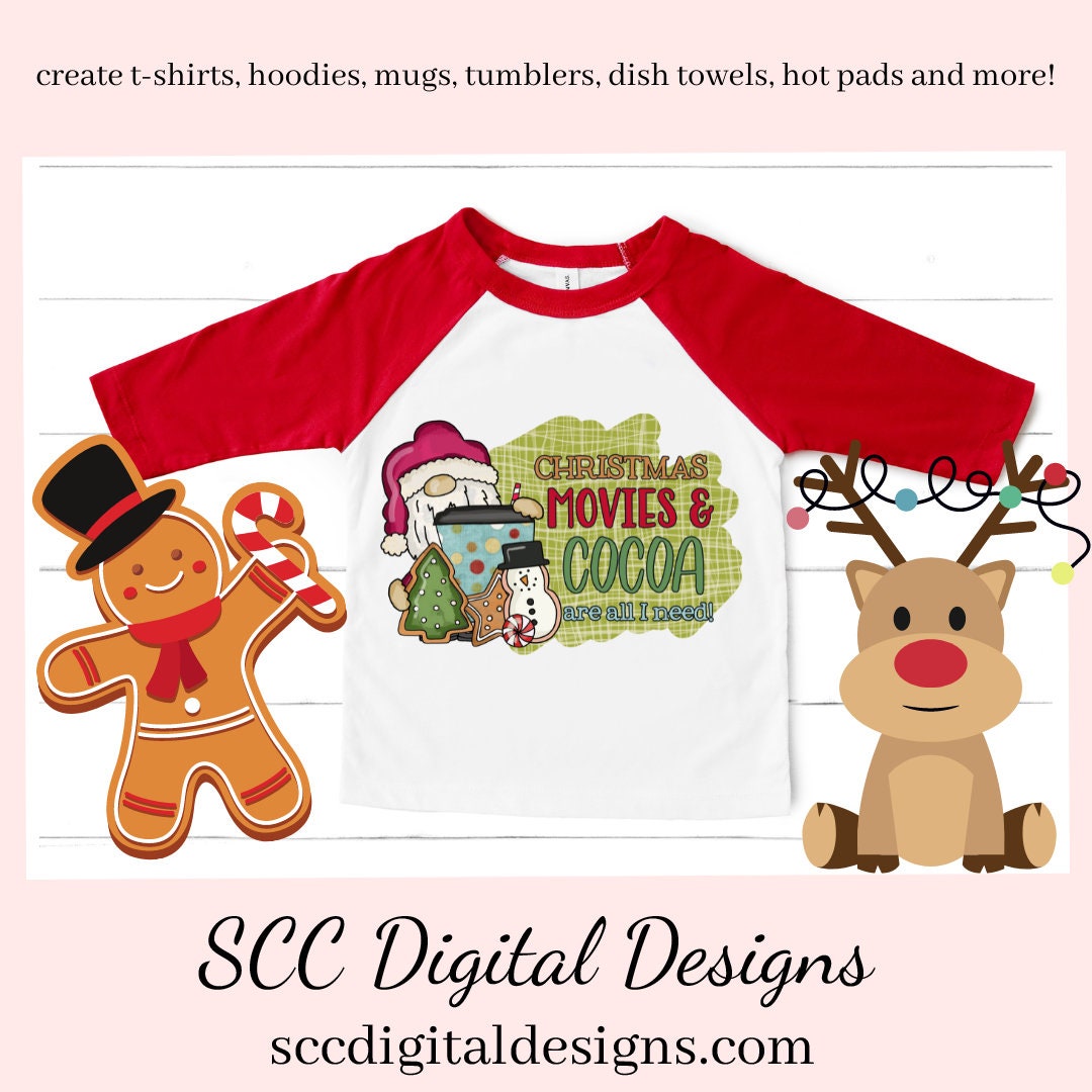 Christmas Cocoa & Movies Are All I Need Sublimation Clipart, Santa, Hot Chocolate, Holiday Cookies, DIY Xmas Printables, Instant Download, Commercial Use, Clip Art Set DIY Party Printables, T-Shirt & Hoodie Design, Craft Supplies, Scrapbook Elements, Personal Use  Our clipart files come to you as 300 dpi PNG images.