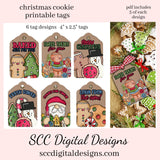 Christmas Cookies Printable Tags, Print at Home Gift Tag, Junk Journal Ephemera, Xmas Holiday Favor Card, Instant Download, Commercial Use - Each Tag is approximately 4" x 2 1/2" each.   Print on sticker paper for sticker gift tags!!
