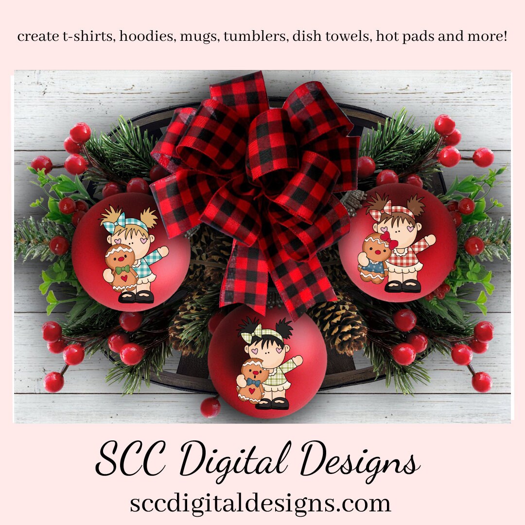 Gingerbread PNG, Pigtail Girls, Christmas Cookies, DIY Gift for Her, Instant Download, Exclusive Clipart, Commercial Use Clip Art Set, DIY Xmas Printables, Create Christmas Decor, Create Holiday Printables, T-Shirt & Hoodie Design, Craft Supplies, Scrapbook Elements, Personal Use