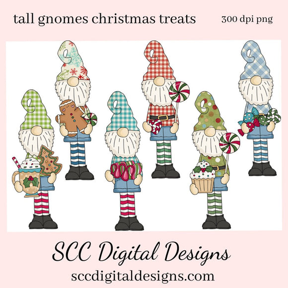 Tall Gnomes PNG, Christmas Treats, Hot Chocolate, Xmas Candy, Holiday Cookies, DIY Gift for Her, Instant Download, Exclusive Clipart, Commercial Use Clip Art Set, T-Shirt & Hoodie Design, Craft Supplies, Scrapbook Elements, Personal Use