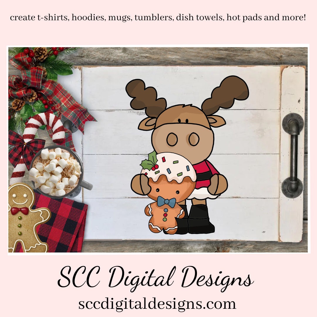 Chrismoose Loves Gingerbread Clipart, DIY Gift for Her, Holiday Cookies, Xmas Home Decor, Instant Download, Commercial Use PNG, Exclusive Clip Art Set