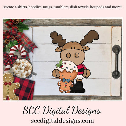 Chrismoose Loves Gingerbread Clipart, DIY Gift for Her, Holiday Cookies, Xmas Home Decor, Instant Download, Commercial Use PNG, Exclusive Clip Art Set