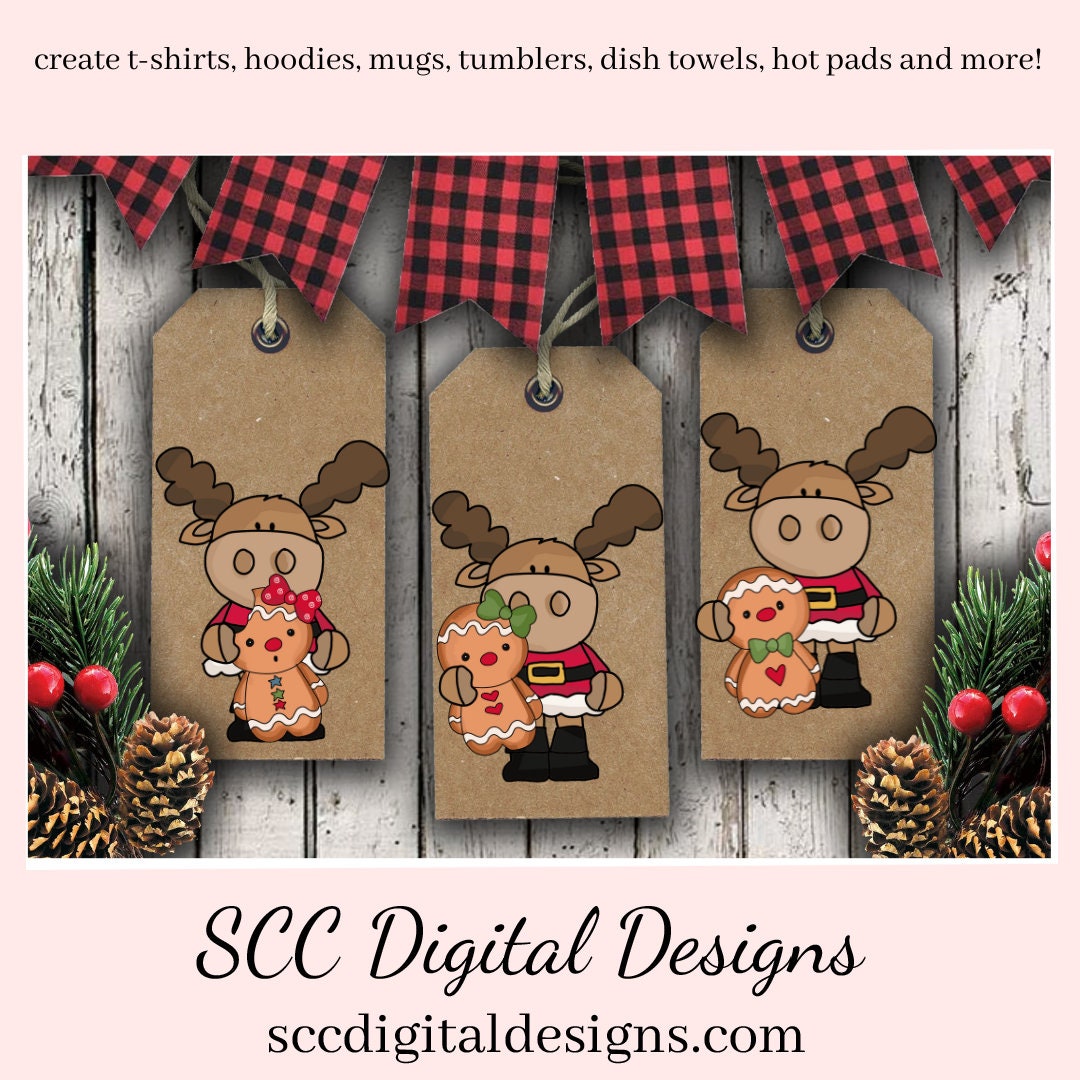 Chrismoose Loves Gingerbread Clipart, DIY Gift for Her, Holiday Cookies, Xmas Home Decor, Instant Download, Commercial Use PNG, Exclusive Clip Art Set