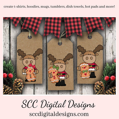 Chrismoose Loves Gingerbread Clipart, DIY Gift for Her, Holiday Cookies, Xmas Home Decor, Instant Download, Commercial Use PNG, Exclusive Clip Art Set