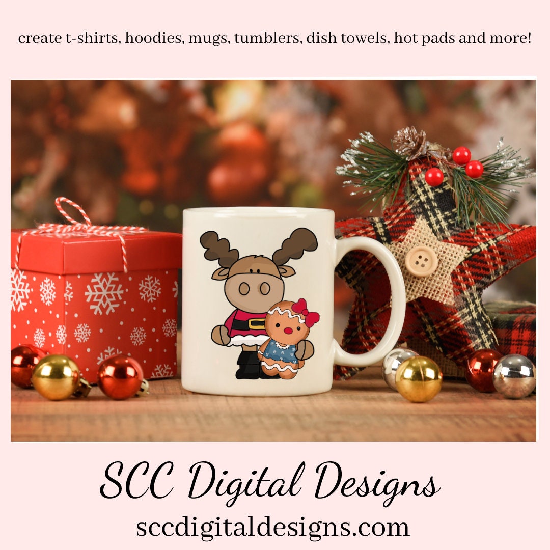 Chrismoose Loves Gingerbread Clipart, DIY Gift for Her, Holiday Cookies, Xmas Home Decor, Instant Download, Commercial Use PNG, Exclusive Clip Art Set
