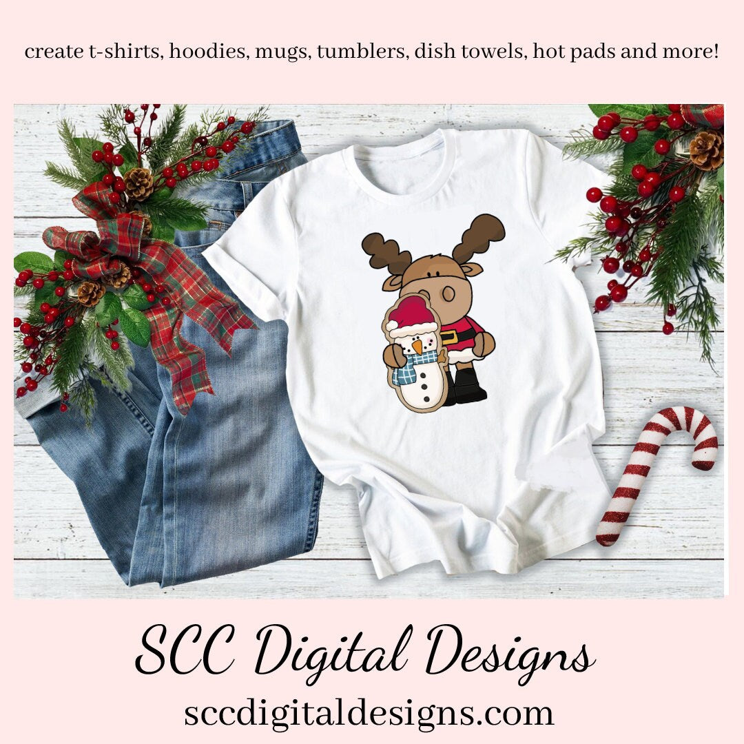 Chrismoose Snowman Cookies Clipart, DIY Gift for Her, Xmas Home Decor, Snowman Cookies, Instant Download, Commercial Use PNG, Exclusive Clip Art Set