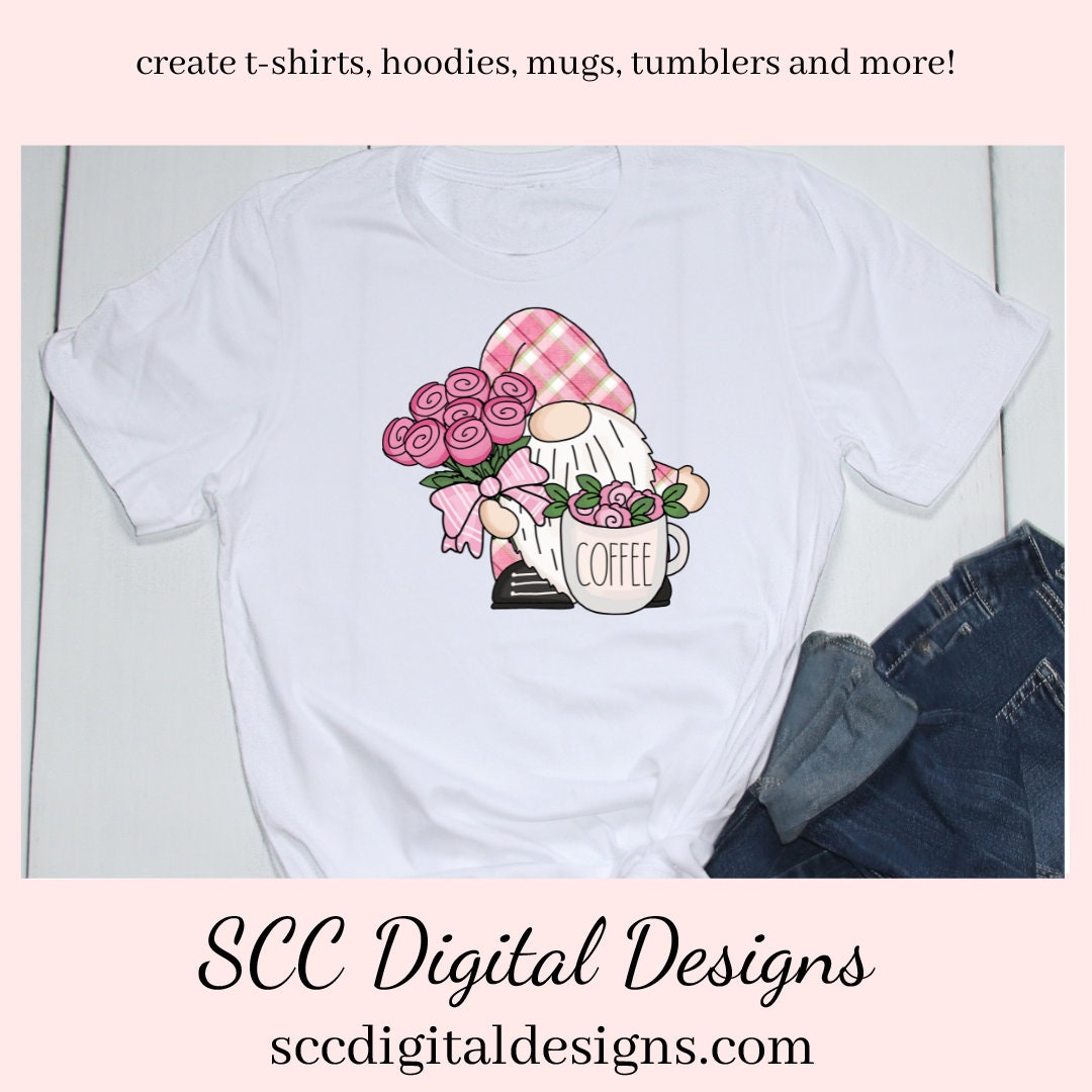 Joyful Gnomes Coffee & Flowers Clipart, Mocha, Latte, Pink Roses, Pink Lover Gifts, Instant Download, Commercial Use, Exclusive Clip Art PNG Set, T-Shirt & Hoodie Design, Craft Supplies, Scrapbook Elements, Personal Use  Our clipart files come to you as 300 dpi PNG images.