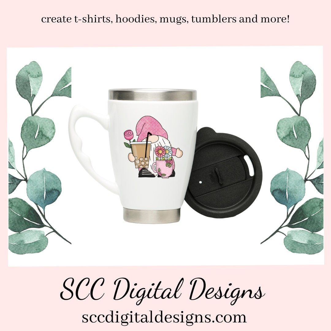 Joyful Gnomes Coffee & Flowers Clipart, Mocha, Latte, Pink Roses, Pink Lover Gifts, Instant Download, Commercial Use, Exclusive Clip Art PNG Set, T-Shirt & Hoodie Design, Craft Supplies, Scrapbook Elements, Personal Use  Our clipart files come to you as 300 dpi PNG images.