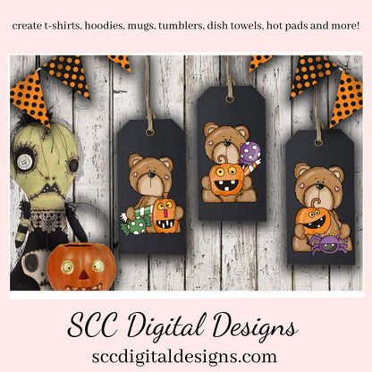 Halloween Bears Clipart, Whimsical Bear, Pumpkin, Spider, Candy, Witch Potion, Party Printables, Instant Download, Commercial Use, Clip Art    Our clipart files come to you as 300 dpi PNG images.   