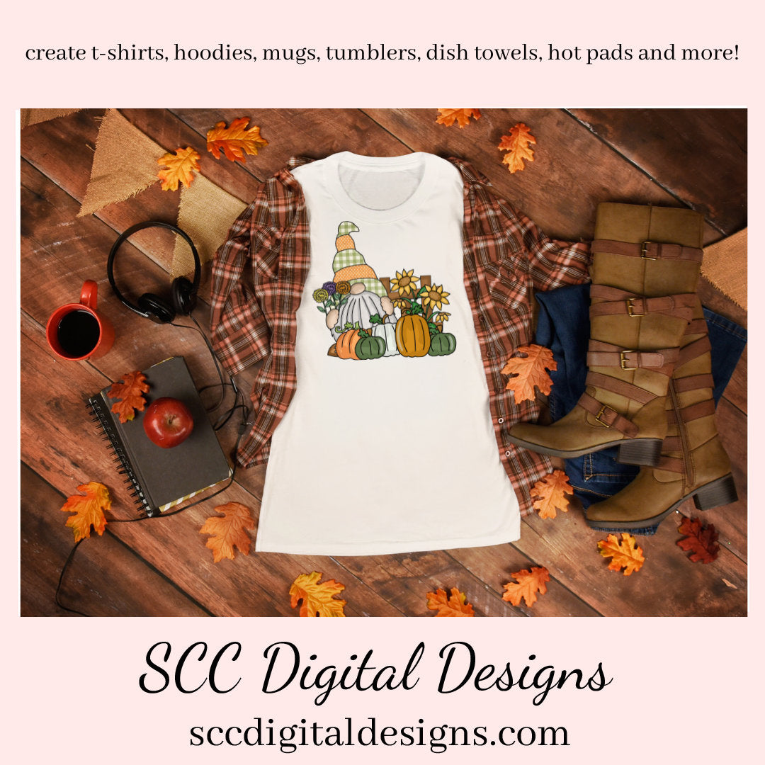 Pumpkin Patch Gnome Clipart, Pumpkins, Sunflowers, DIY Holiday Home Décor & Printables, Instant Download, Commercial Use, Clip Art Set
