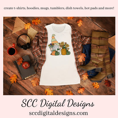 Pumpkin Patch Gnome Clipart, Pumpkins, Sunflowers, DIY Holiday Home Décor & Printables, Instant Download, Commercial Use, Clip Art Set