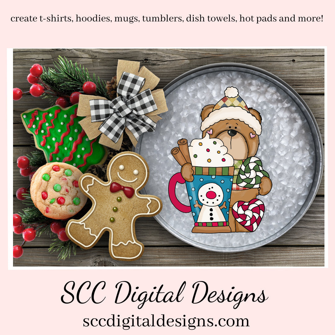 Winter Bear Snowman Soup Clipart, Whimsical Bears, Hot Chocolate Mug, Create Christmas Decor, Create Holiday Printables, Instant Download, Commercial Use, Clip Art PNG Set, T-Shirt & Hoodie Design, Craft Supplies, Scrapbook Elements, Personal Use  Our clipart files come to you as 300 dpi PNG images.   