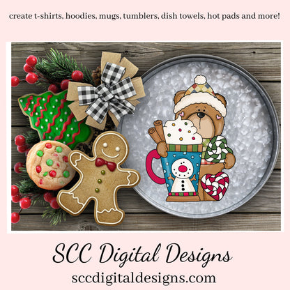 Winter Bear Snowman Soup Clipart, Whimsical Bears, Hot Chocolate Mug, Create Christmas Decor, Create Holiday Printables, Instant Download, Commercial Use, Clip Art PNG Set, T-Shirt & Hoodie Design, Craft Supplies, Scrapbook Elements, Personal Use  Our clipart files come to you as 300 dpi PNG images.   