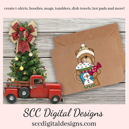 Winter Bear Snowman Soup Clipart, Whimsical Bears, Hot Chocolate Mug, Create Christmas Decor, Create Holiday Printables, Instant Download, Commercial Use, Clip Art PNG Set, T-Shirt & Hoodie Design, Craft Supplies, Scrapbook Elements, Personal Use  Our clipart files come to you as 300 dpi PNG images.   