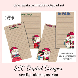 Dear Santa Printable Notepad Set, My Wish List, All I Want For, Merry Christmas, Create Teacher Gifts, Instant Download, Commercial Use, Print at Home, Co-Worker Gifts - Each notepad is approximately 4.7" x 7.5" each.