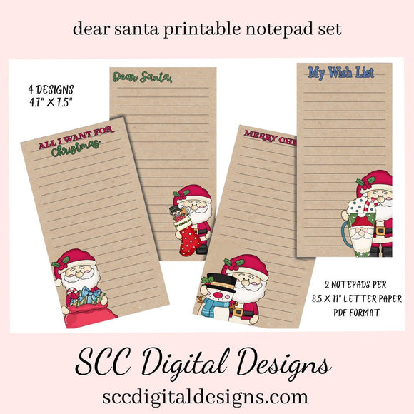 Dear Santa Printable Notepad Set, My Wish List, All I Want For, Merry Christmas, Create Teacher Gifts, Instant Download, Commercial Use, Print at Home, Co-Worker Gifts - Each notepad is approximately 4.7