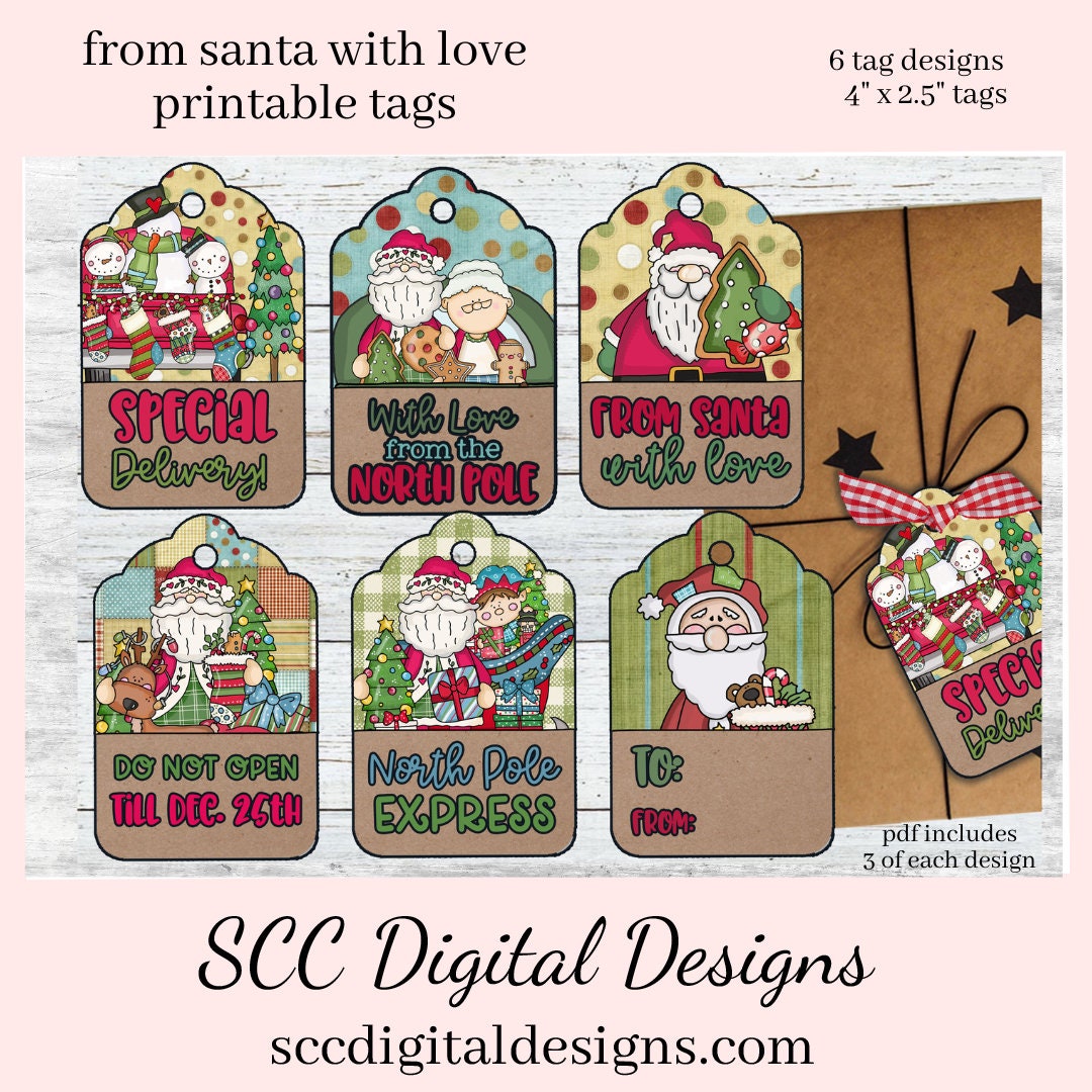 DIGITAL FILE Printable from Santa Gift Tags DIY Christmas Gift Tags Present  Name Tags Santa Gift Tags Holiday Gift Tags 