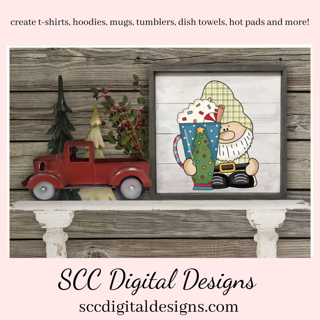 Christmas Gnome PNG, Xmas Coffee Mug, Santa, Reindeer, Snowman, DIY Gift for Her, Exclusive Clipart Set, Instant Download, Commercial Use Clip Art, Scrapbook Elements, Craft Supplies, Personal Use, DIY Printables