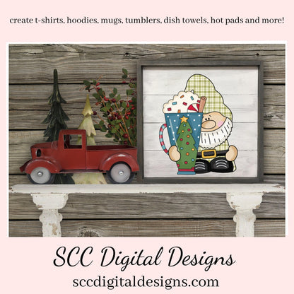 Christmas Gnome PNG, Xmas Coffee Mug, Santa, Reindeer, Snowman, DIY Gift for Her, Exclusive Clipart Set, Instant Download, Commercial Use Clip Art, Scrapbook Elements, Craft Supplies, Personal Use, DIY Printables