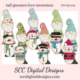 Tall Gnomes PNG, Black Top Hat Snowmen, Santa Hat Snowman, DIY Gift for Her, Instant Download, Exclusive Clipart, Commercial Use Clip Art PNG Set, Create Christmas Decor, Create Holiday Printables, T-Shirt & Hoodie Design, Craft Supplies, Scrapbook Elements, Personal Use