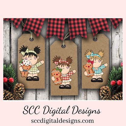 Gingerbread PNG, Pigtail Girls, Christmas Cookies, DIY Gift for Her, Instant Download, Exclusive Clipart, Commercial Use Clip Art Set, DIY Xmas Printables, Create Christmas Decor, Create Holiday Printables, T-Shirt & Hoodie Design, Craft Supplies, Scrapbook Elements, Personal Use