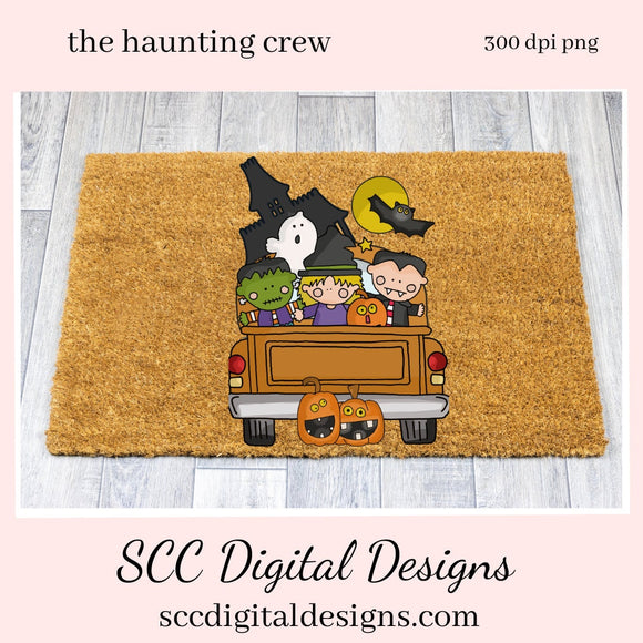 Halloween Kids Clipart, Pumpkins, Ghost, Bat, Vintage Truck, Witch Hat, Haunted House, Instant Download, Commercial Use PNG, Clip Art Set