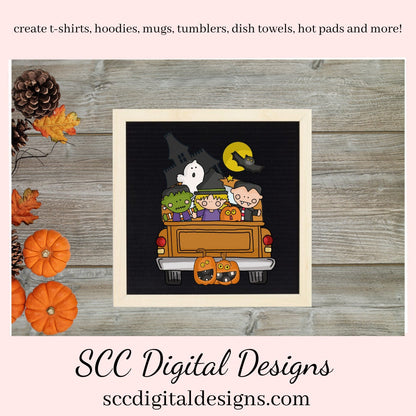 Halloween Kids Clipart, Pumpkins, Ghost, Bat, Vintage Truck, Witch Hat, Haunted House, Instant Download, Commercial Use PNG, Clip Art Set