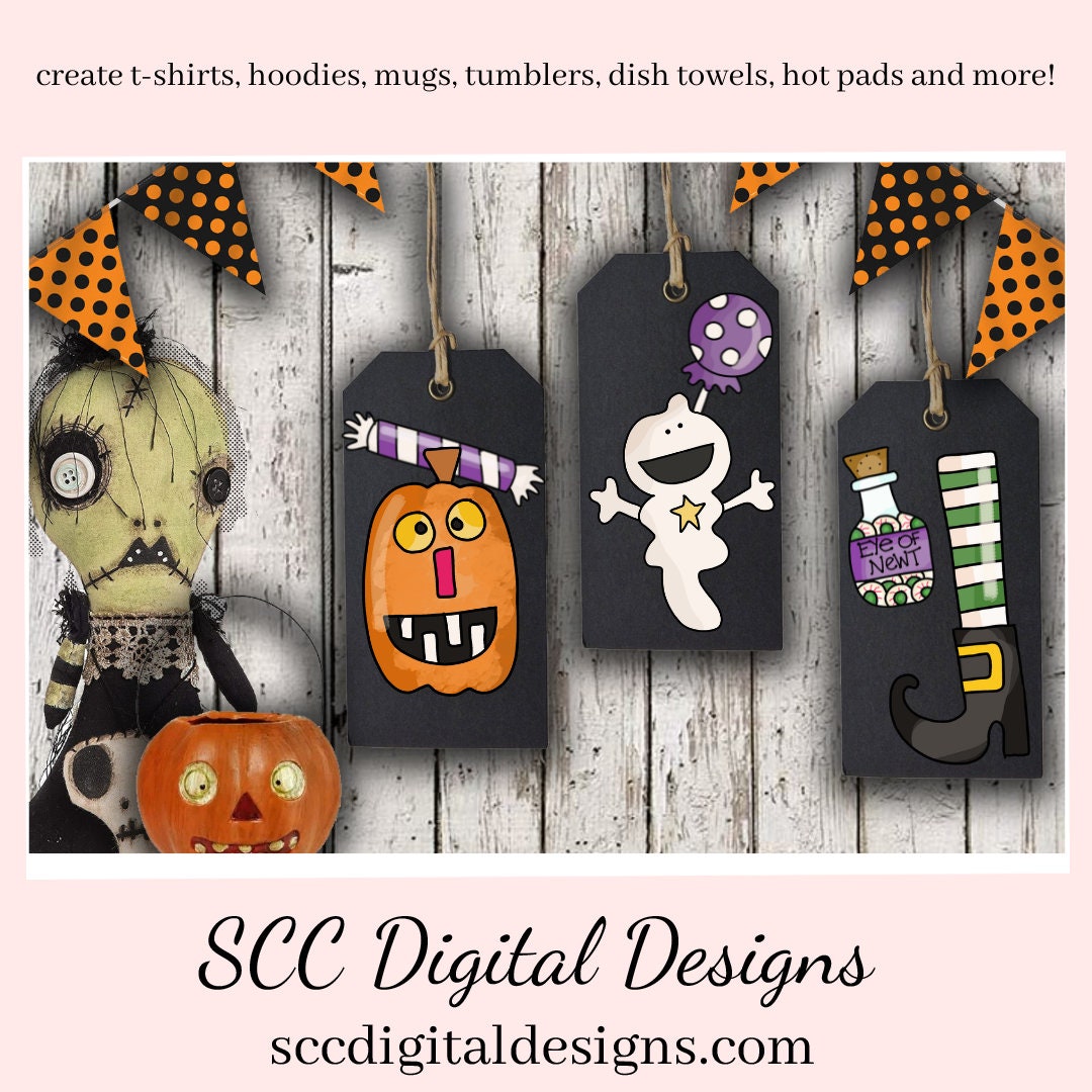 Halloween Elements Clipart, Pumpkins, Ghosts, Bat, Witch Hat, Spiders, RIP Headstone, Candy, Instant Download, Commercial Use PNG, Clip Art Set